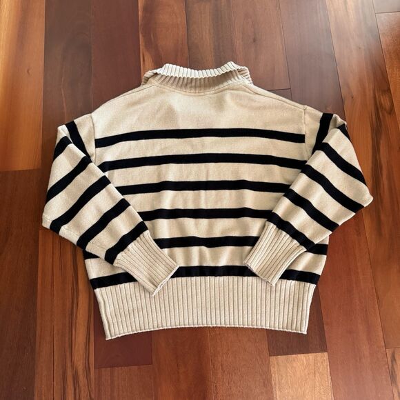 Lilysilk The Gilly Striped Tan Sweater 100% Merino Wool Pullover Preppy Luxe M - Picture 7 of 7